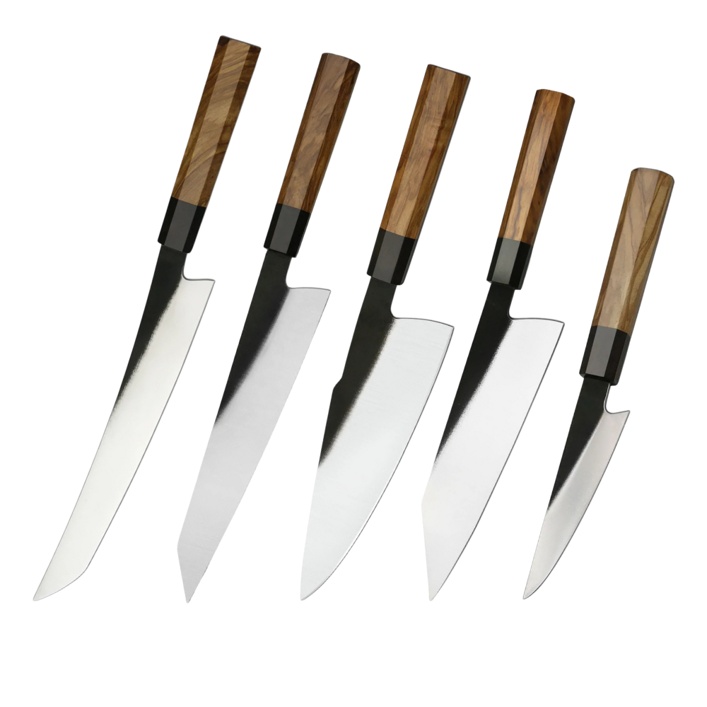 Traditionelles Messerset mit Klinge aus Kohlenstoffstahl und Griff aus Olivenholz H291