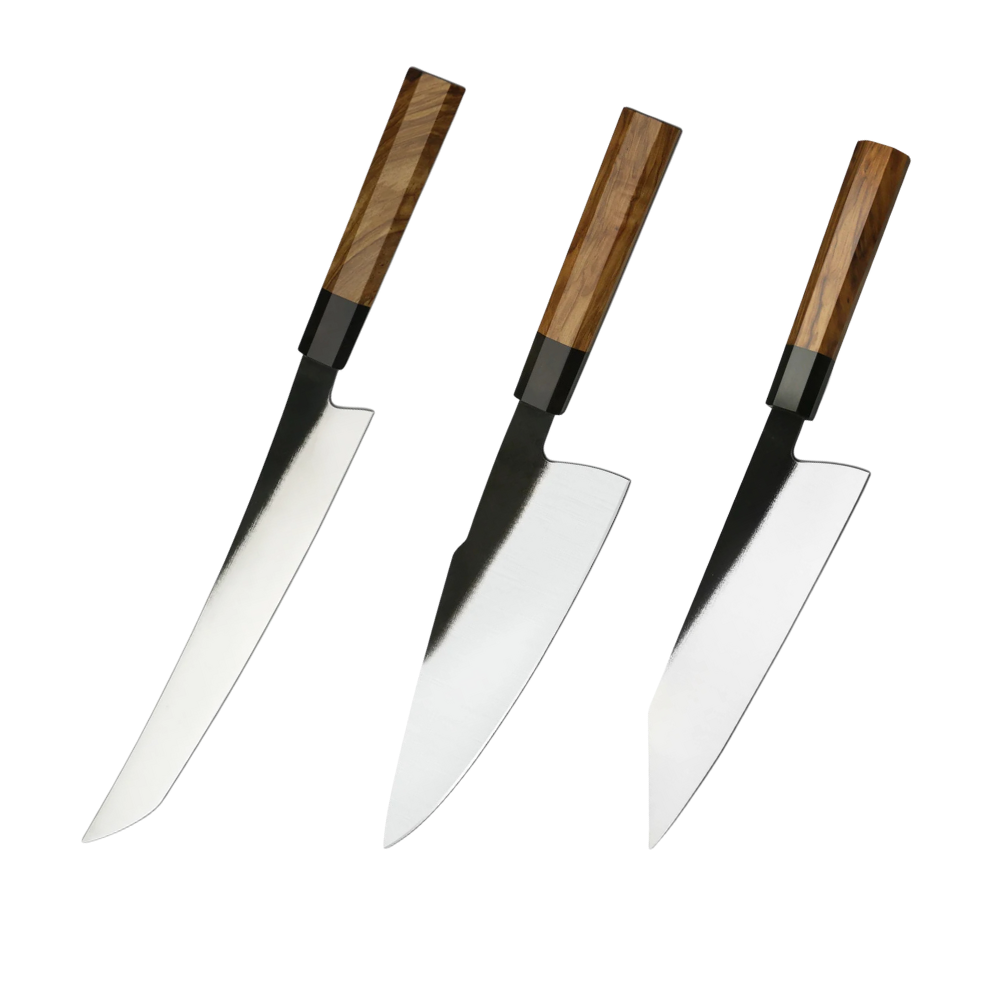Traditionelles Messerset mit Klinge aus Kohlenstoffstahl und Griff aus Olivenholz H292