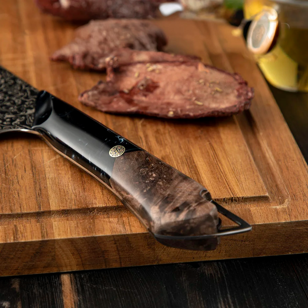 Premium Chef Knife - Damascus Full Tang, Maple and Resin - Professional Kitchen Knife for Slicing, Chopping, and Dicing - Hikari