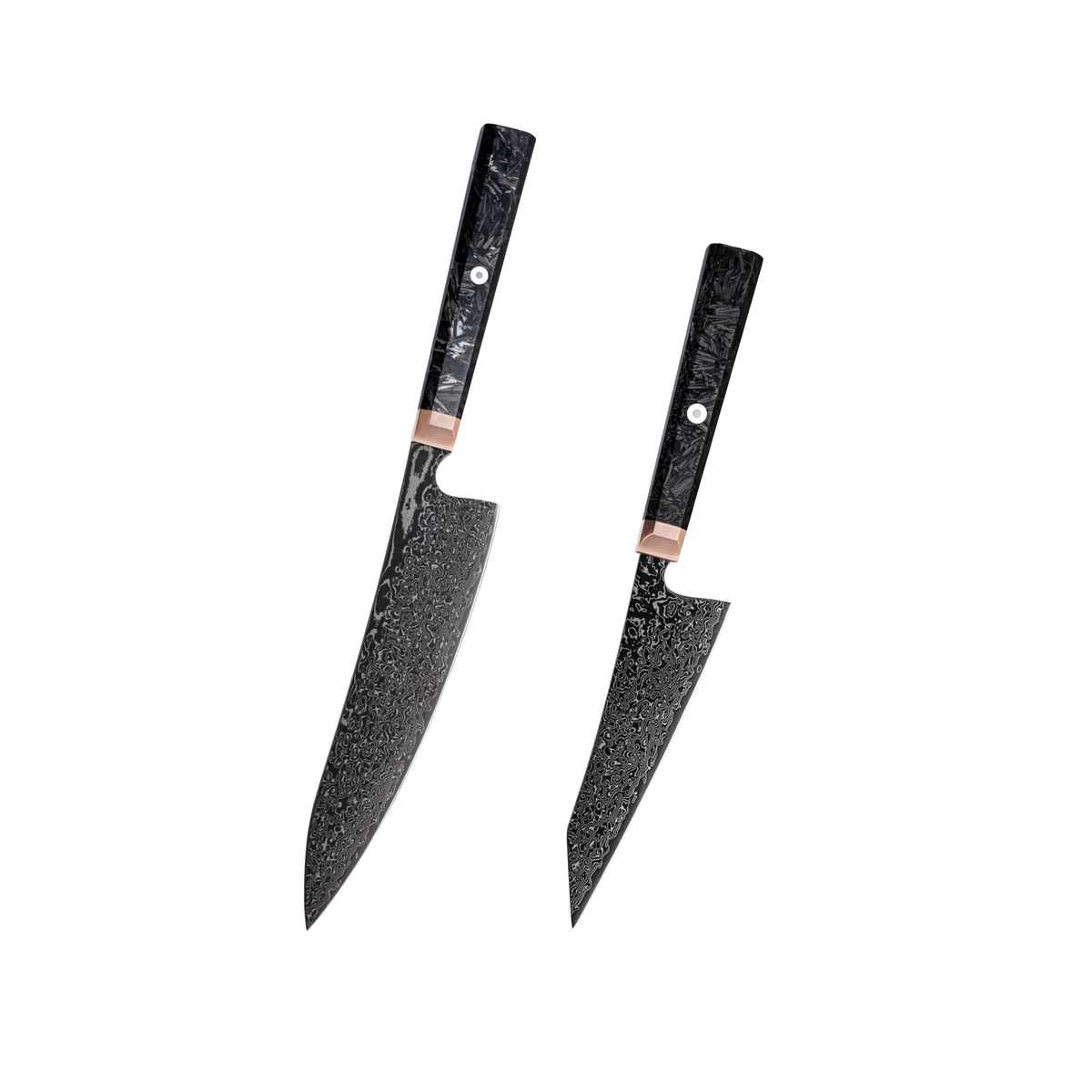 Hikari All-Black Messerset aus 67-lagigem Damaststahl mit Carbonfasergriffen H351