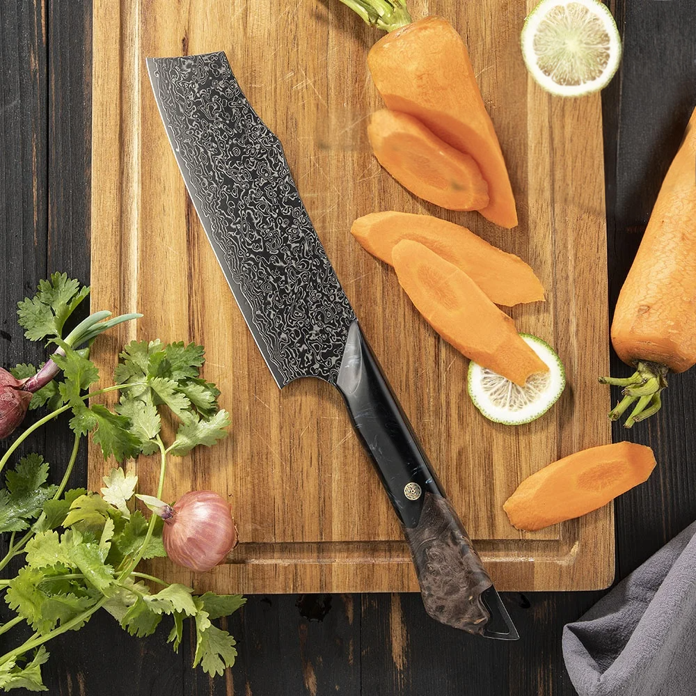 Premium Nakiri, Hikari – Vegetable Knife, Damascus and VG-10 Steel Blade, Maple and Resin Handle - Hikari