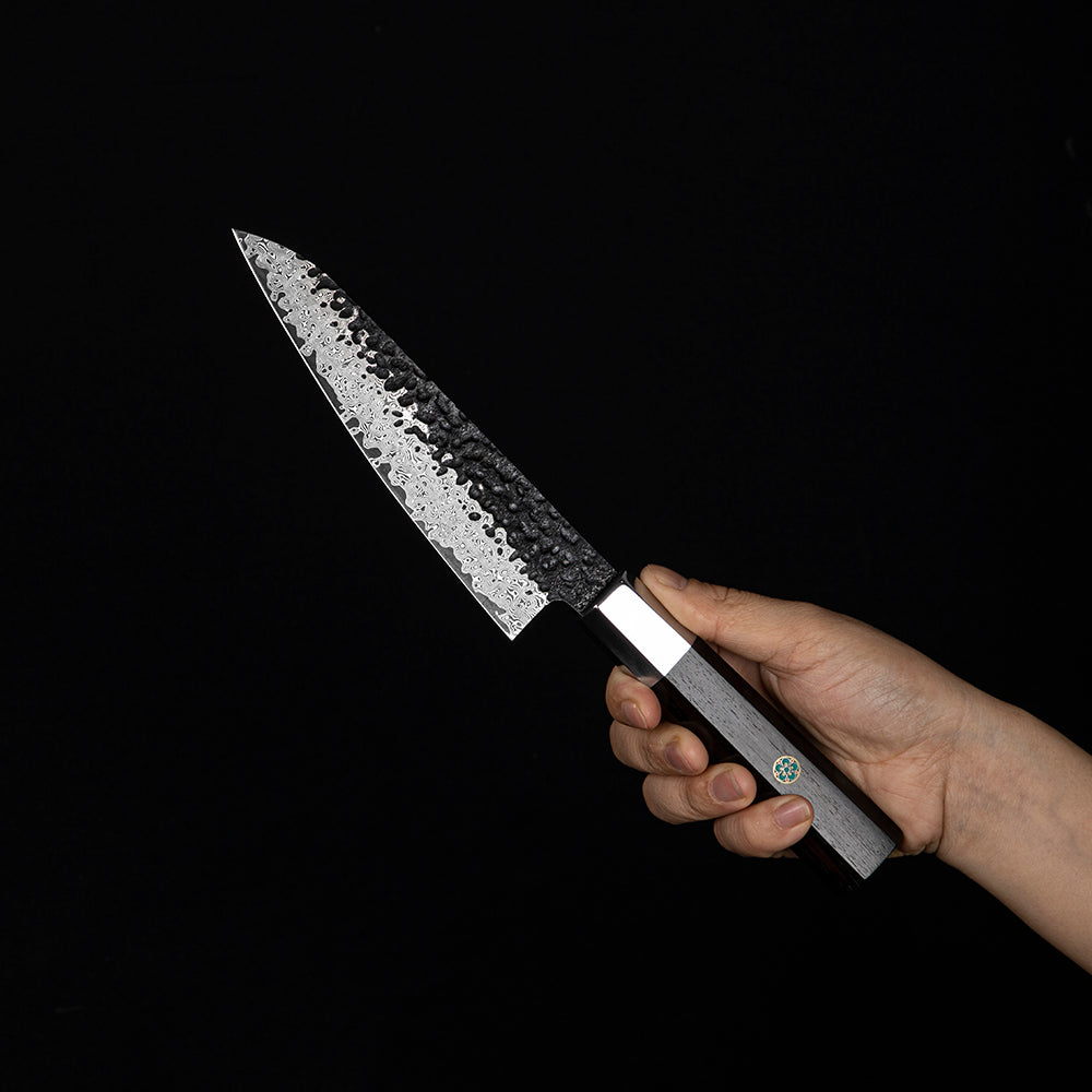 Kleines Küchenmesser, Hikari – Damaszenerklinge mit Ebenholzgriff für präzises Schneiden und Schälen