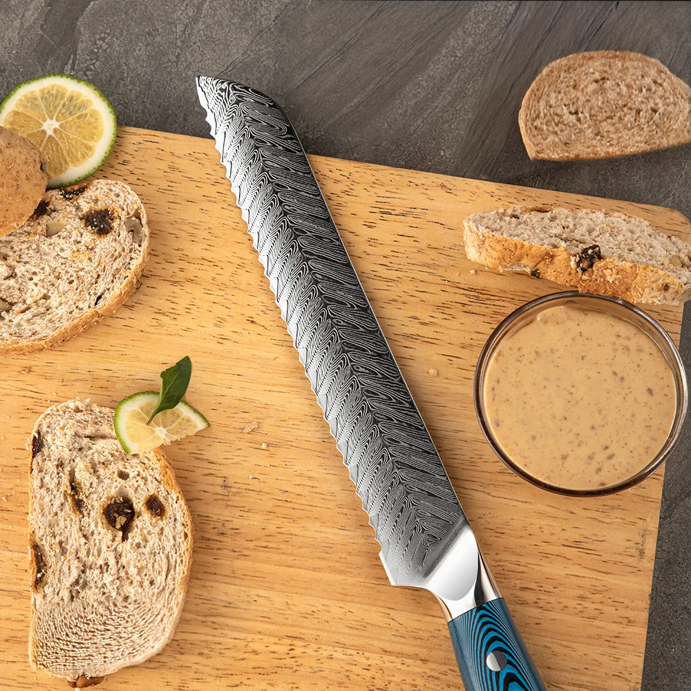Bread High-Carbon Martensitic Stainless Steel Blue Pakkawood Handle 20cm - Hikari
