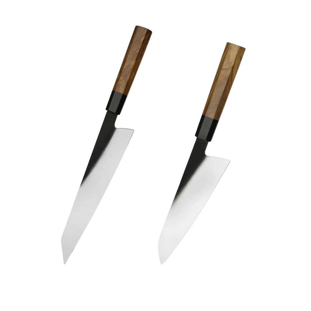 Traditionelles Messerset mit Klingen aus Kohlenstoffstahl und Griffen aus Olivenholz H293