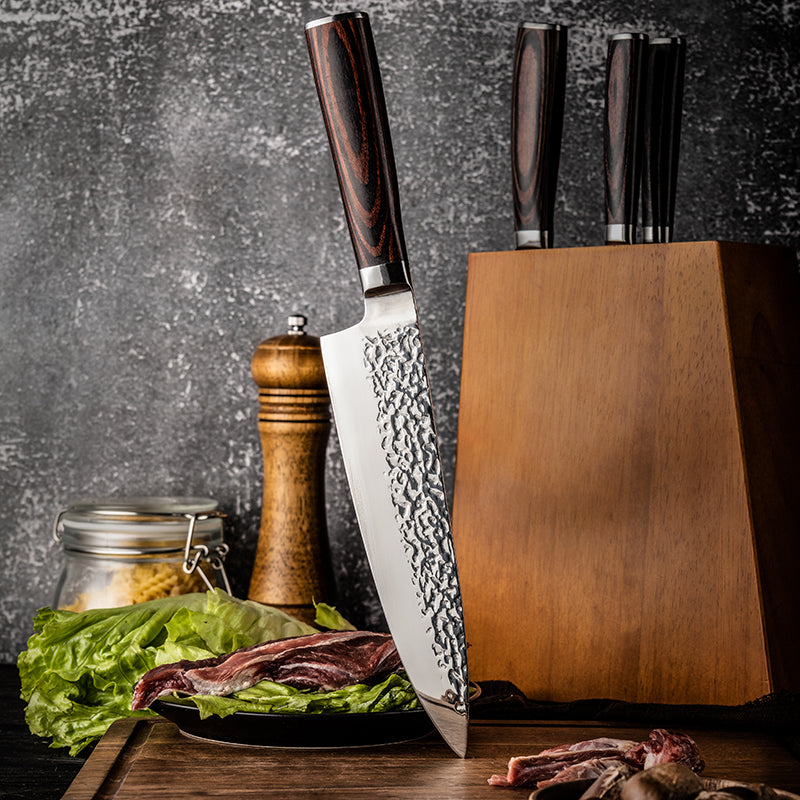 japanese chef knife Hikari, stainless steel blade with hammered design