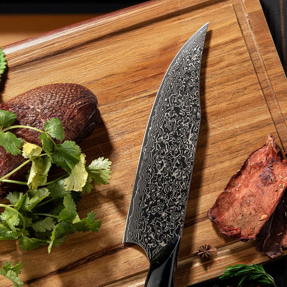 Premium Chef Knife - Damascus Full Tang, Maple and Resin - Professional Kitchen Knife for Slicing, Chopping, and Dicing - Hikari