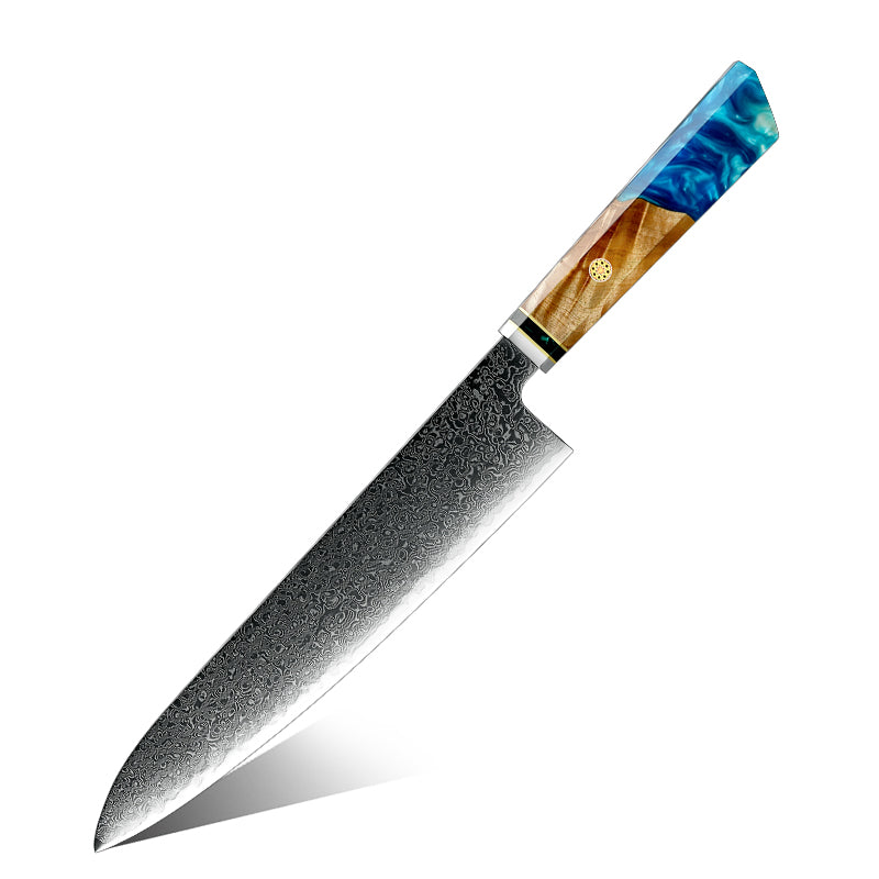 Chef's knife with a decorative handle on a white background