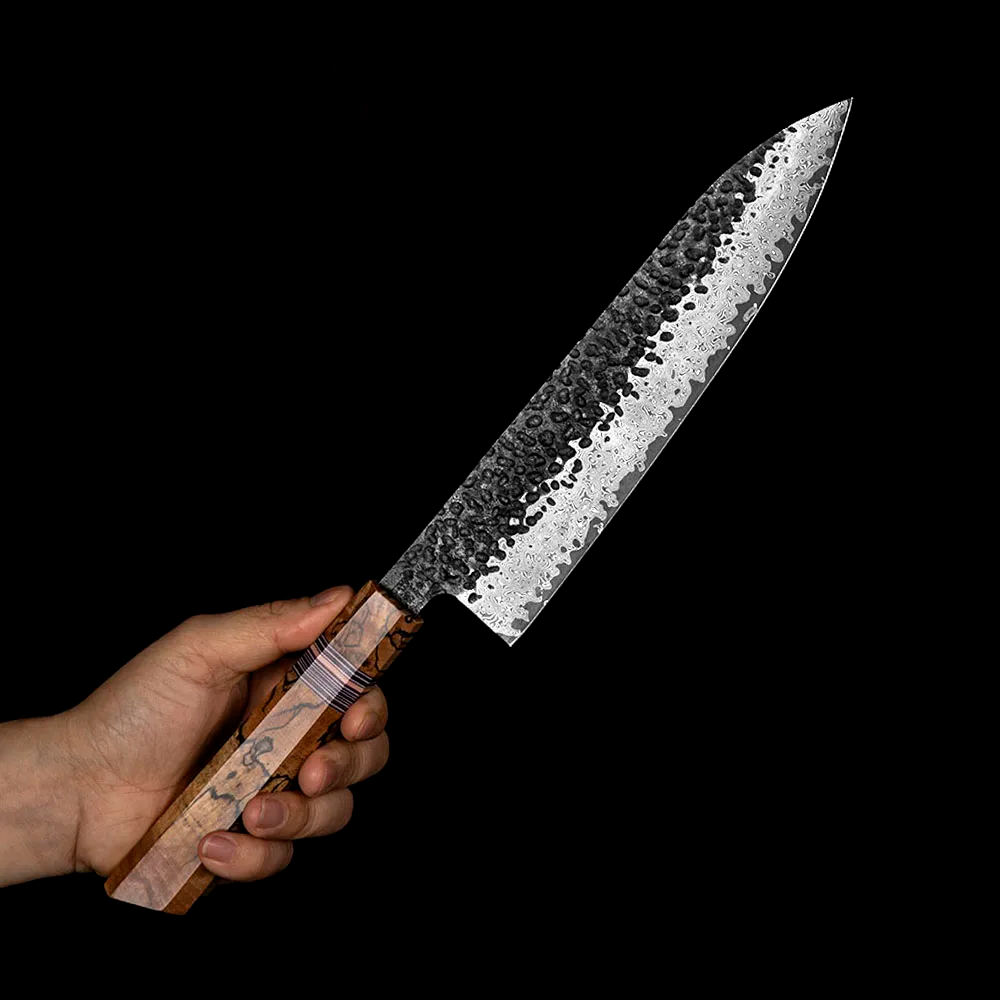 Professionelles Kochmesser, Hikari-Messer – im japanischen Stil, aus 67-lagigem Damaszenerstahl und Spaltahorn