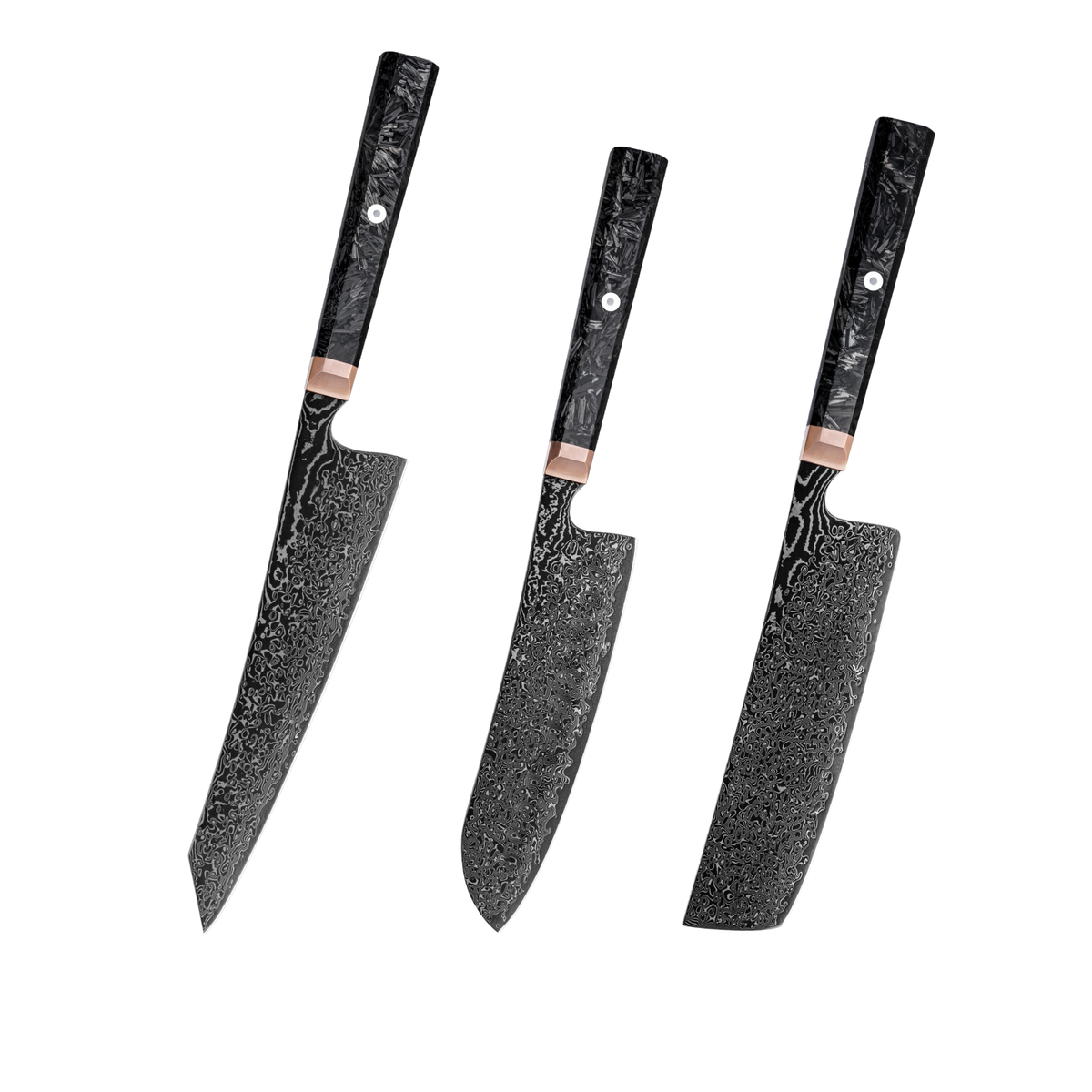 Hikari All-Black Messerset aus Damaststahl mit Carbonfasergriffen H352