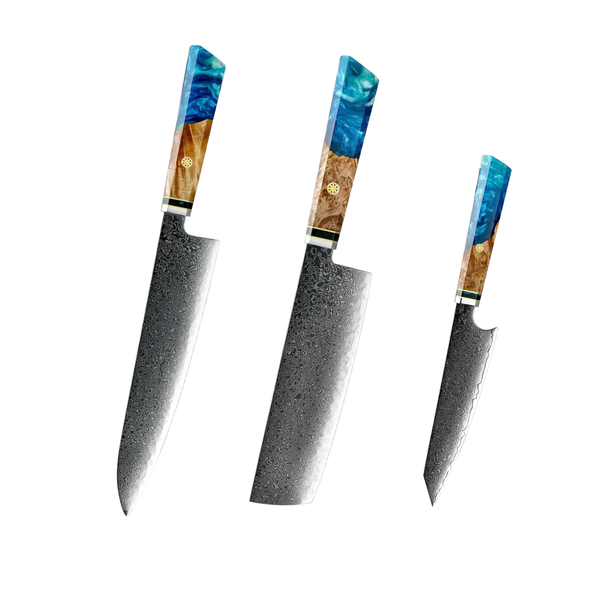 Hikari 3-teiliges Damastmesser-Set mit blauen Harz-Holzgriffen H362
