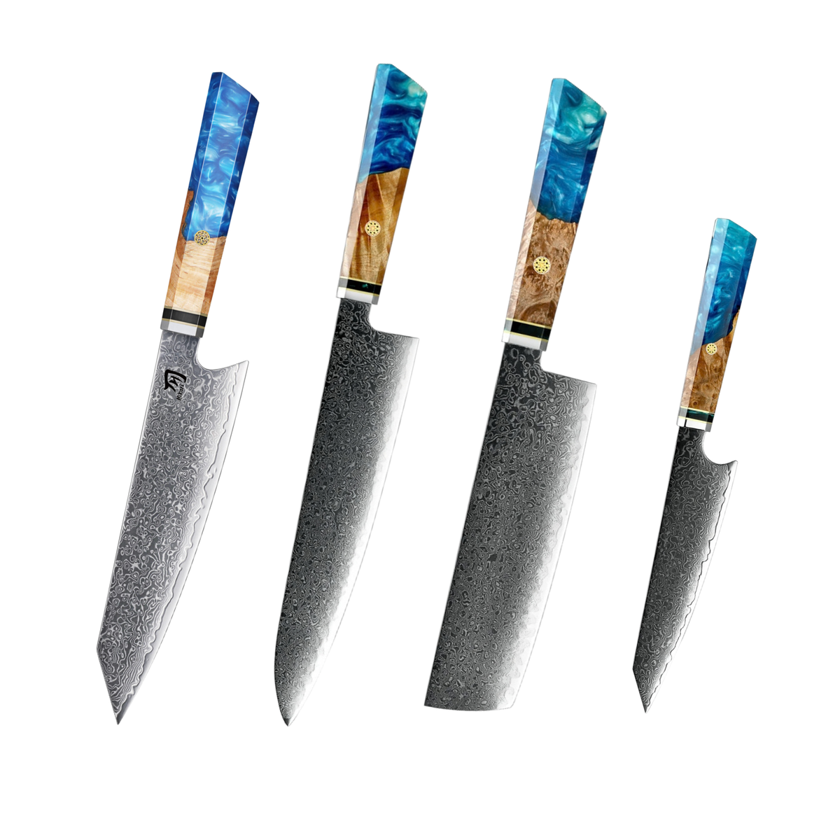 Hikari 4-teiliges Damastmesser-Set mit blauen Harz-Holzgriffen H363