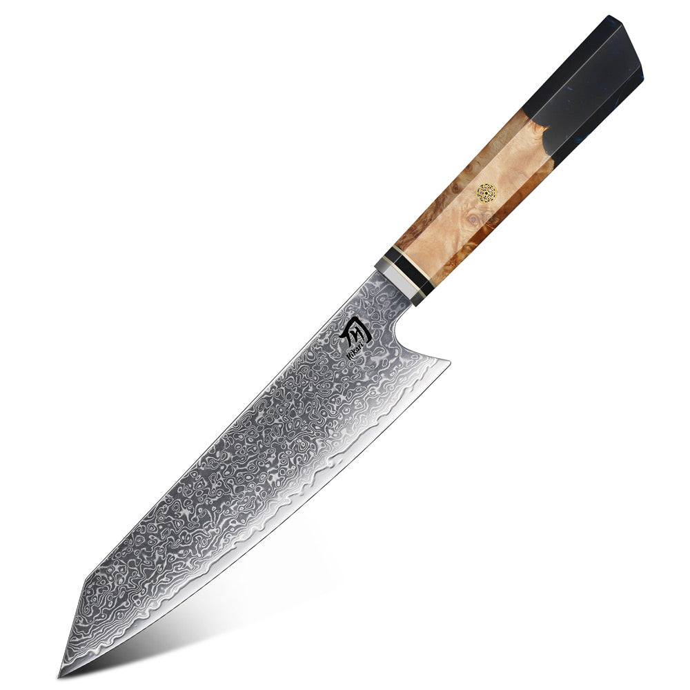 Hochwertiges Kiritsuke-Messer, Hikari – VG-10-Damaszenerstahl, stilvoller Griff aus Kunstharz und Wurzelholz für höchste Präzision