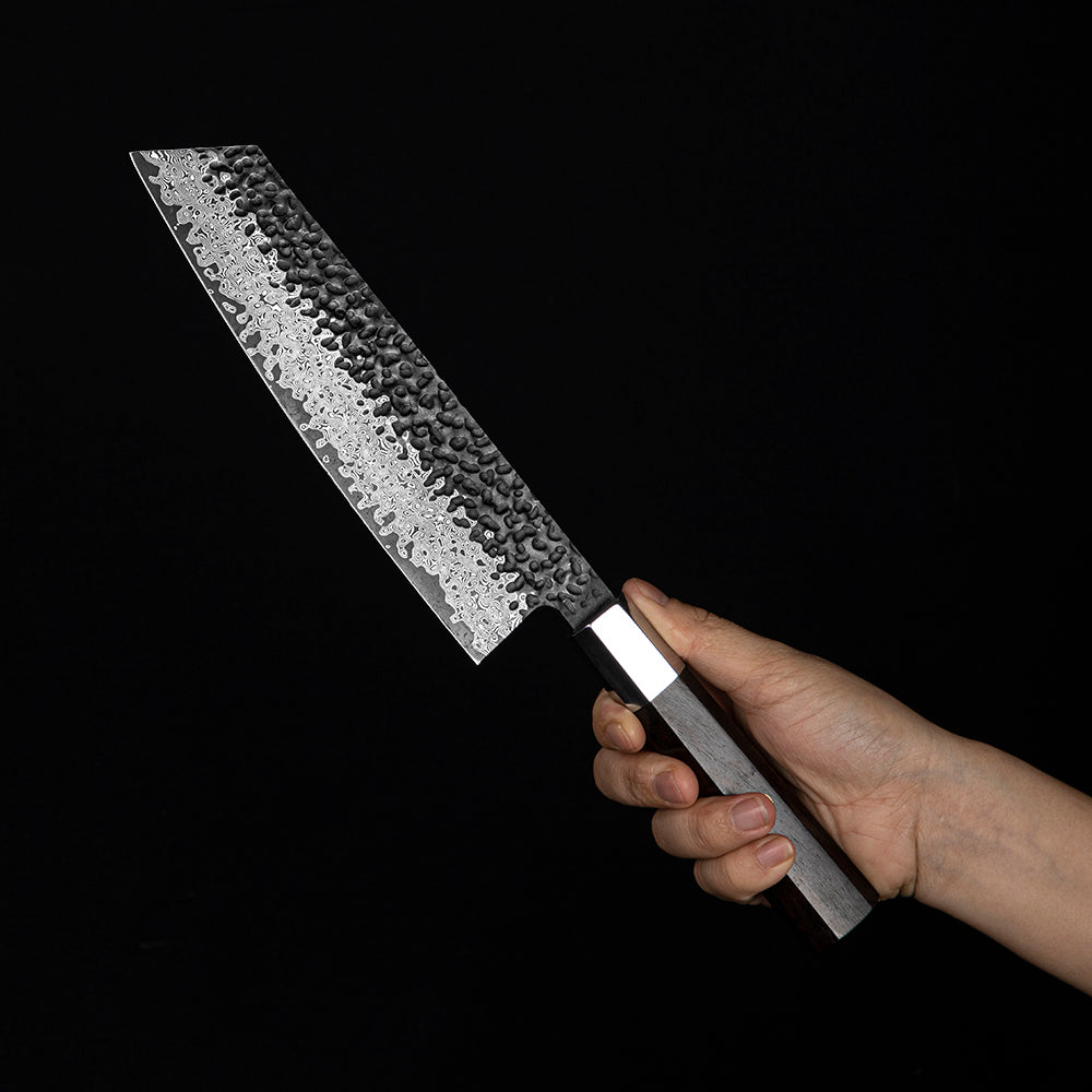 Professionelles Kiritsuke-Messer, Hikari – Allzweck-Küchenmesser mit VG-10-Kern und Damaszenerstahl, Griff aus Ebenholz