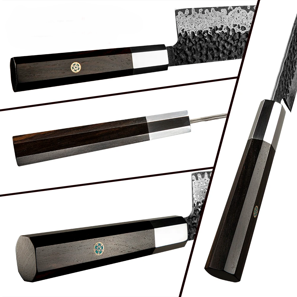 Professionelles Kiritsuke-Messer, Hikari – Allzweck-Küchenmesser mit VG-10-Kern und Damaszenerstahl, Griff aus Ebenholz