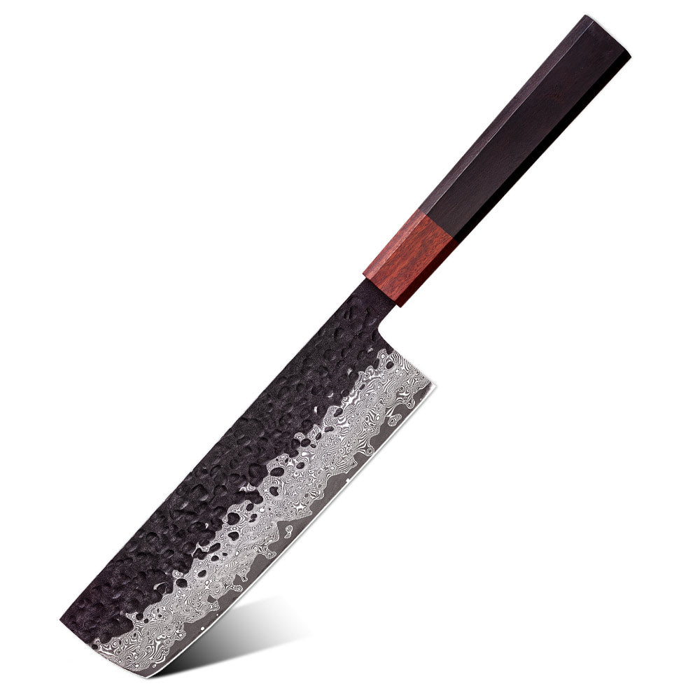 Nakiri Knife, Hikari – High-Quality Damascus Kitchen Knife, Ebony Handle for Precision Vegetable Cutting and Chopping - Hikari