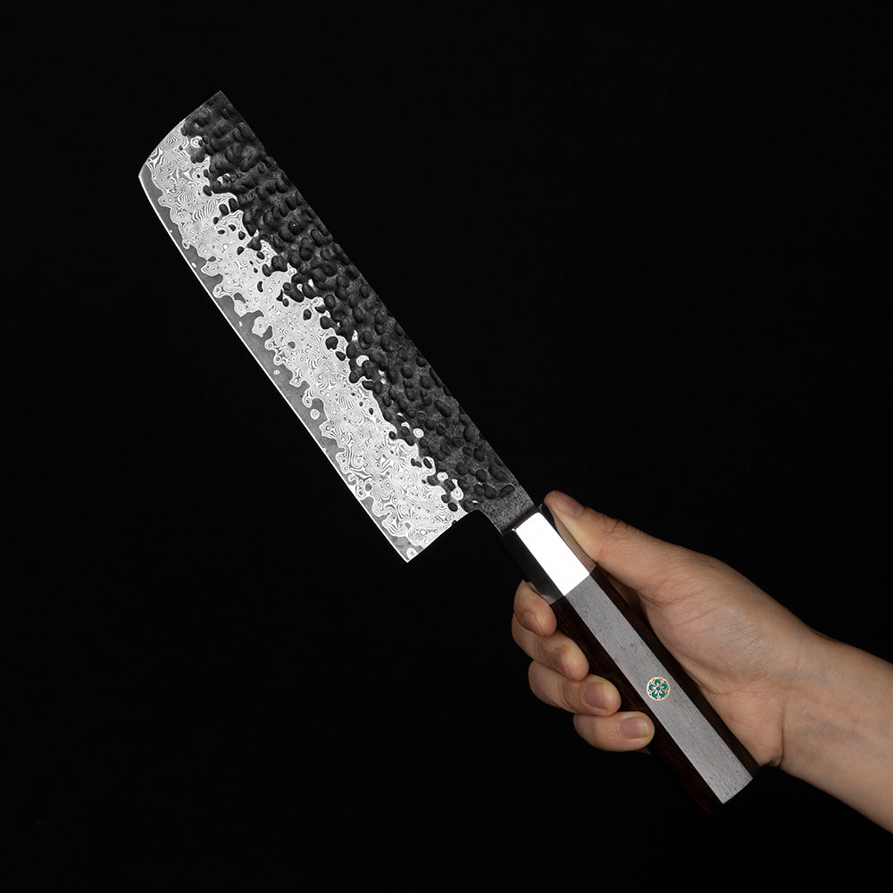 Nakiri-Gemüsemesser, Hikari – Klinge aus Damaszener-Stahl VG-10, Griff aus Ebenholz, im japanischen Stil