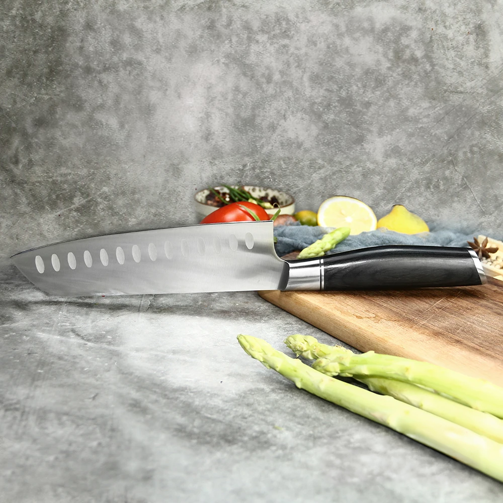 General Purpose Kitchen Knife, Hikari – Santoku, German Steel Blade, Japanese-style Pakkawood Handle - Hikari
