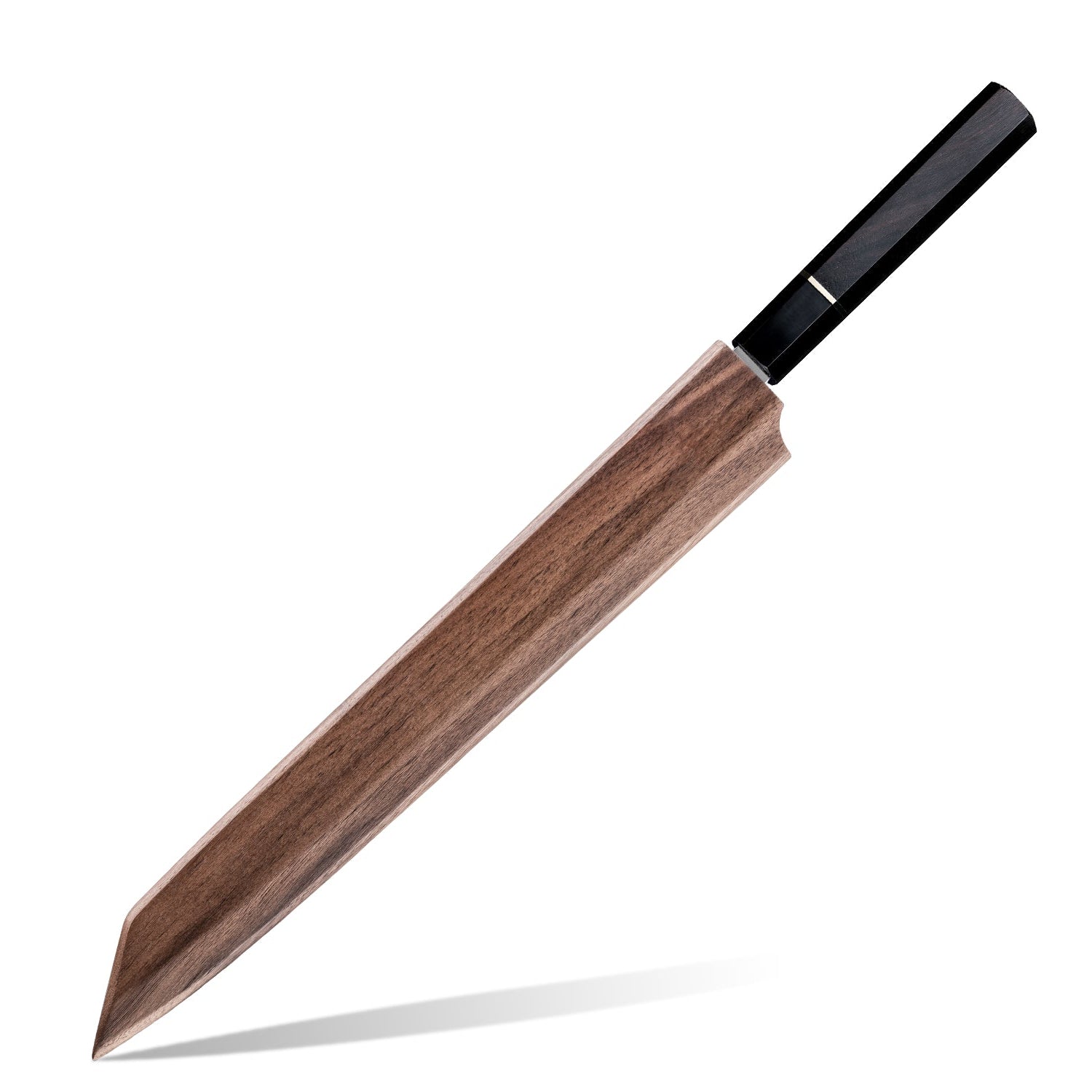 Premium fish knife with a black handle on a white background